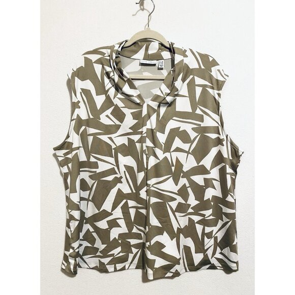 Susan Graver Top Womens 2X Geo Print Pleated Collar Layering Work Career - Picture 1 of 8